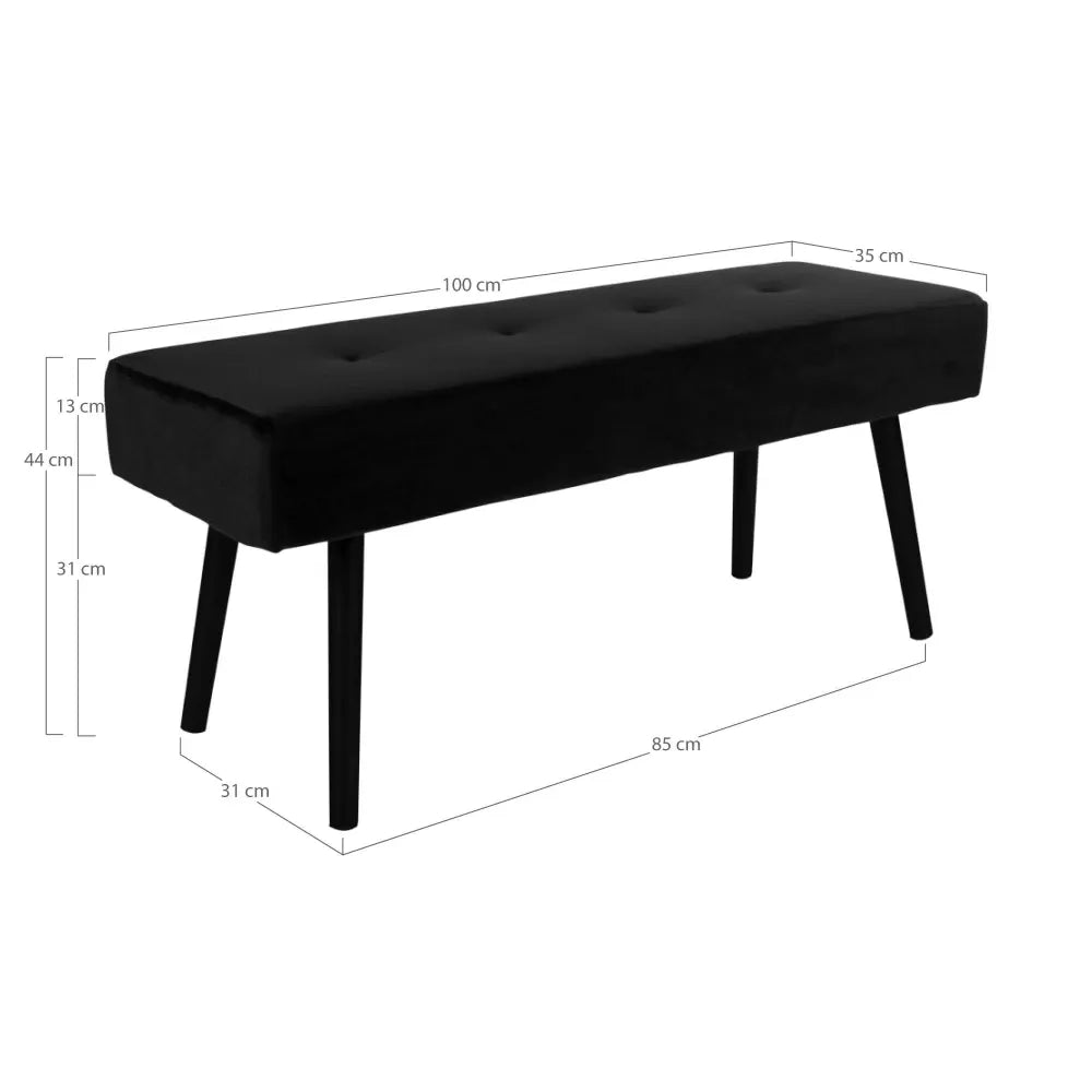 Bancheta din Metal Negru si Catifea Negru H44xL100cm Skiby