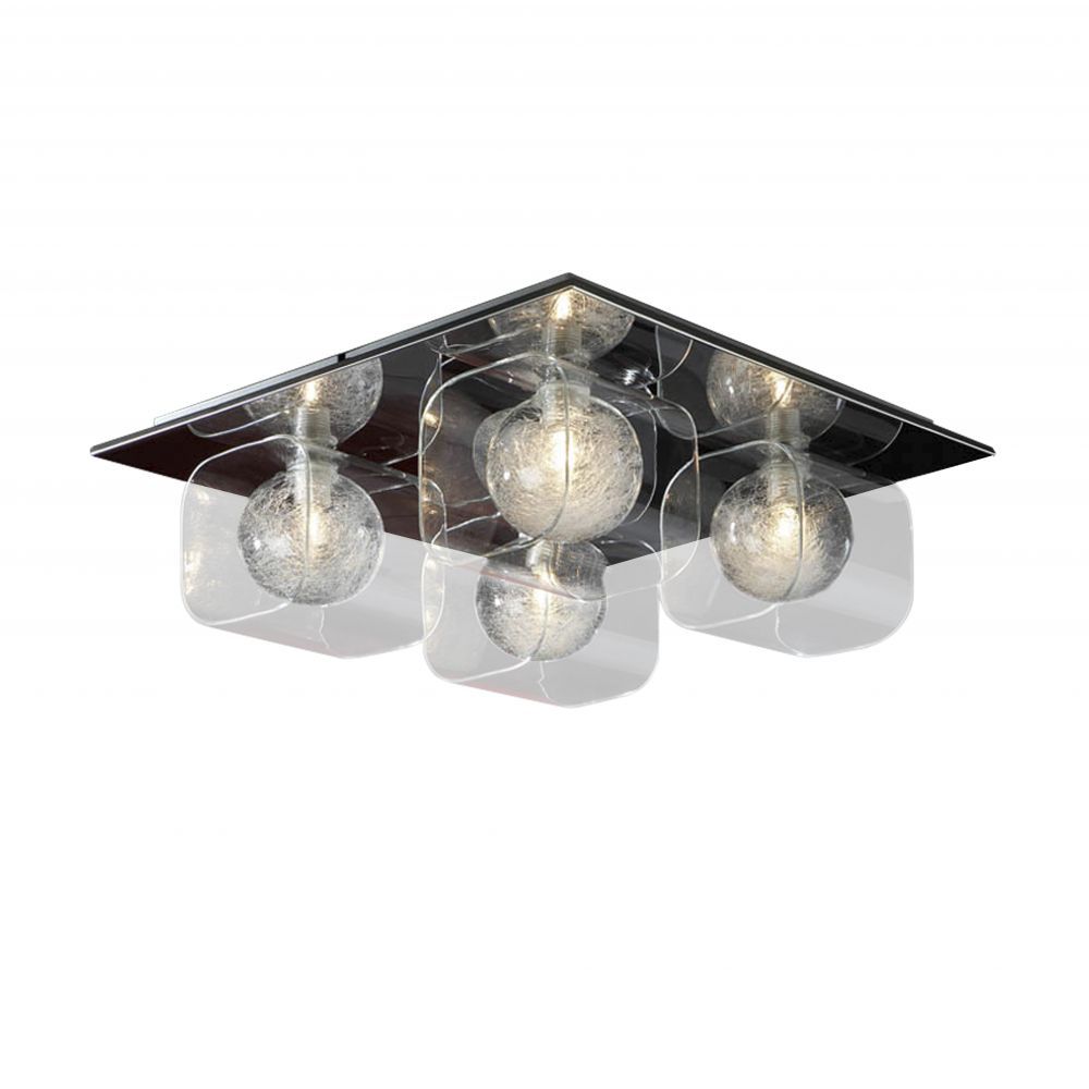 Plafoniera Patrata din Metal si Sticla Argintiu/Transparent Eclipse L42xH15cm
