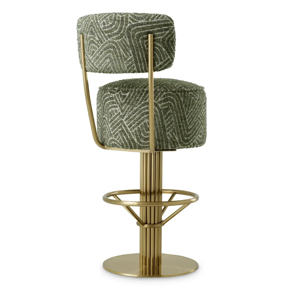 Scaun de bar rotativ cu spatar tapitat cu Stofa Verde L44xA56xH104cm Carleton Eichholtz
