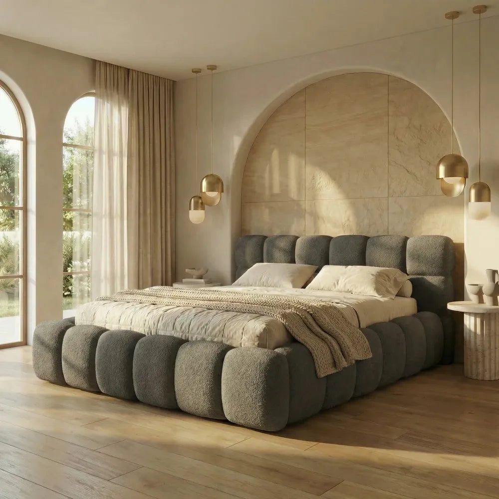 Pat tapitat cu material boucle Gri 160 x 200 Boston slim