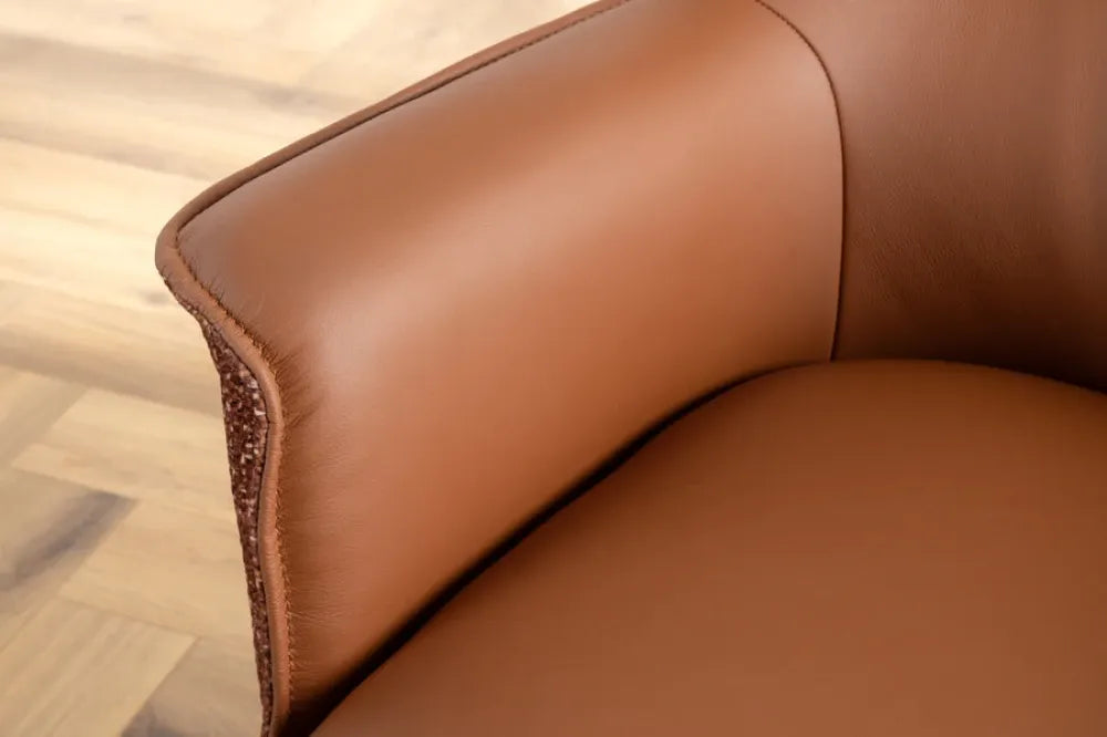 Set 2 scaune rotative tapitat cu Piele/Stofa Maro cognac si picioare din Metal Negru H87xL68xA68cm LE GRAND