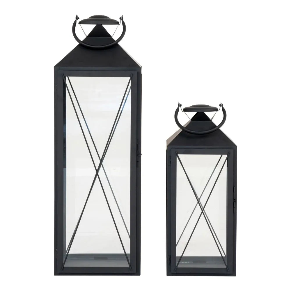 Set 2 felinare din Metal/Sticla Negru/Transparent H45/70xL19/23cm Casa