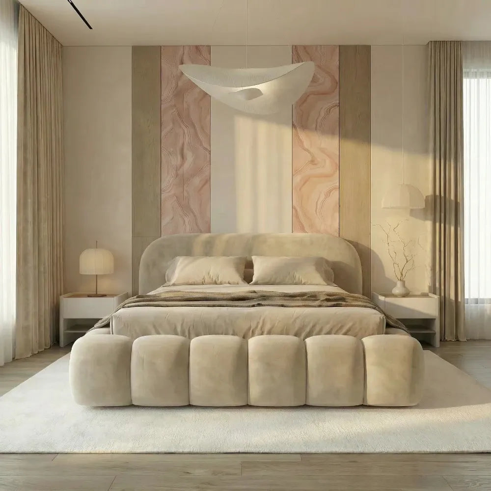 Pat tapitat cu material catifea Bej 200 x 200 Orlando slim