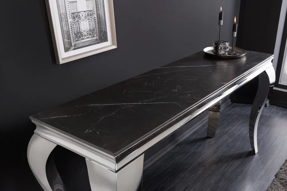 Consola din Piatra sinterizata Negru si Otel inoxidabil Argintiu L145xH75cm MODERN BAROCK