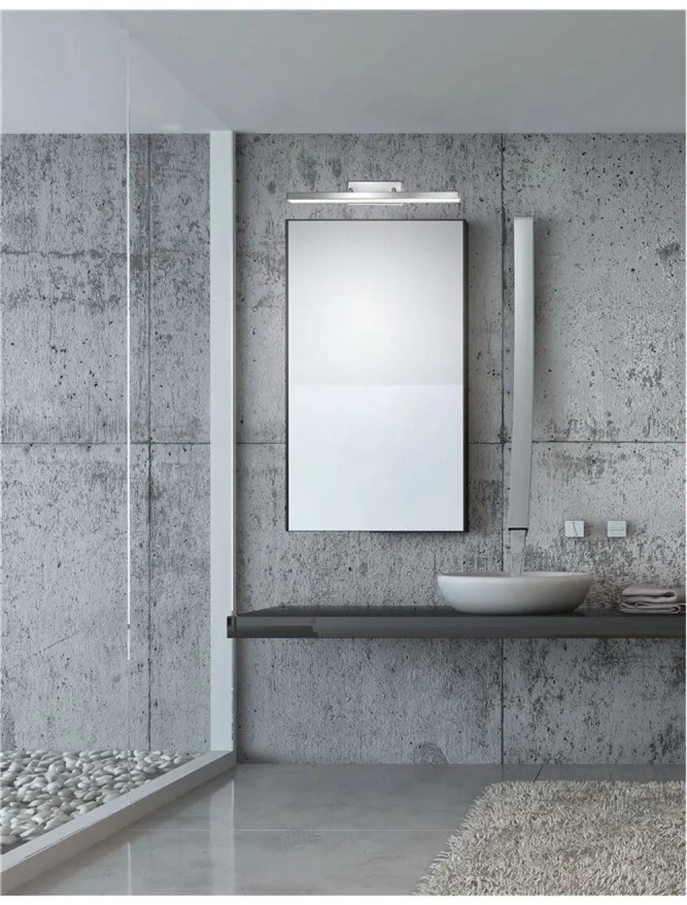 Aplica de perete structura din Aluminiu Argintiu si abajur din Acrilic Alb H6.5xL49cm IP44 12W 874lm 3000k MODENA