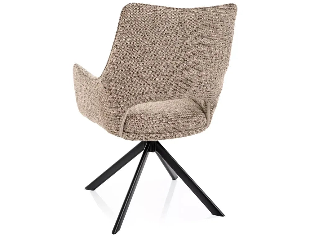 Scaun cu brate rotativ din Stofa Bej inchis si Metal Negru H87xL59xA60cm Fino II