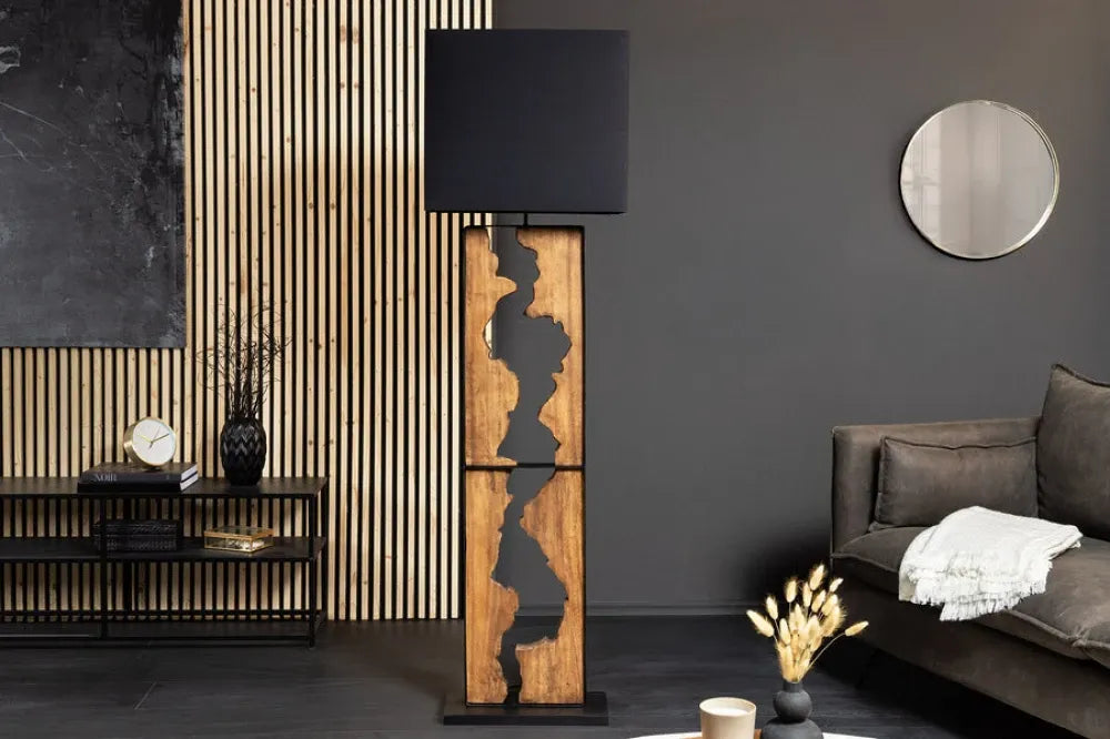 Lampa de podea din Lemn/Metal Maro/Negru si Textil Negru L45xH166cm DESIGNED BY NATURE