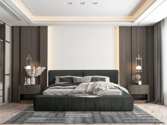 Pat 160x200cm tapitat cu Catifea Gri inchis Naomi