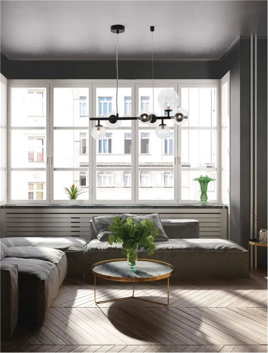 Lustra structura din Metal Negru si abajur din Sticla Transparent H120xL65cm IP20 ODILLIA
