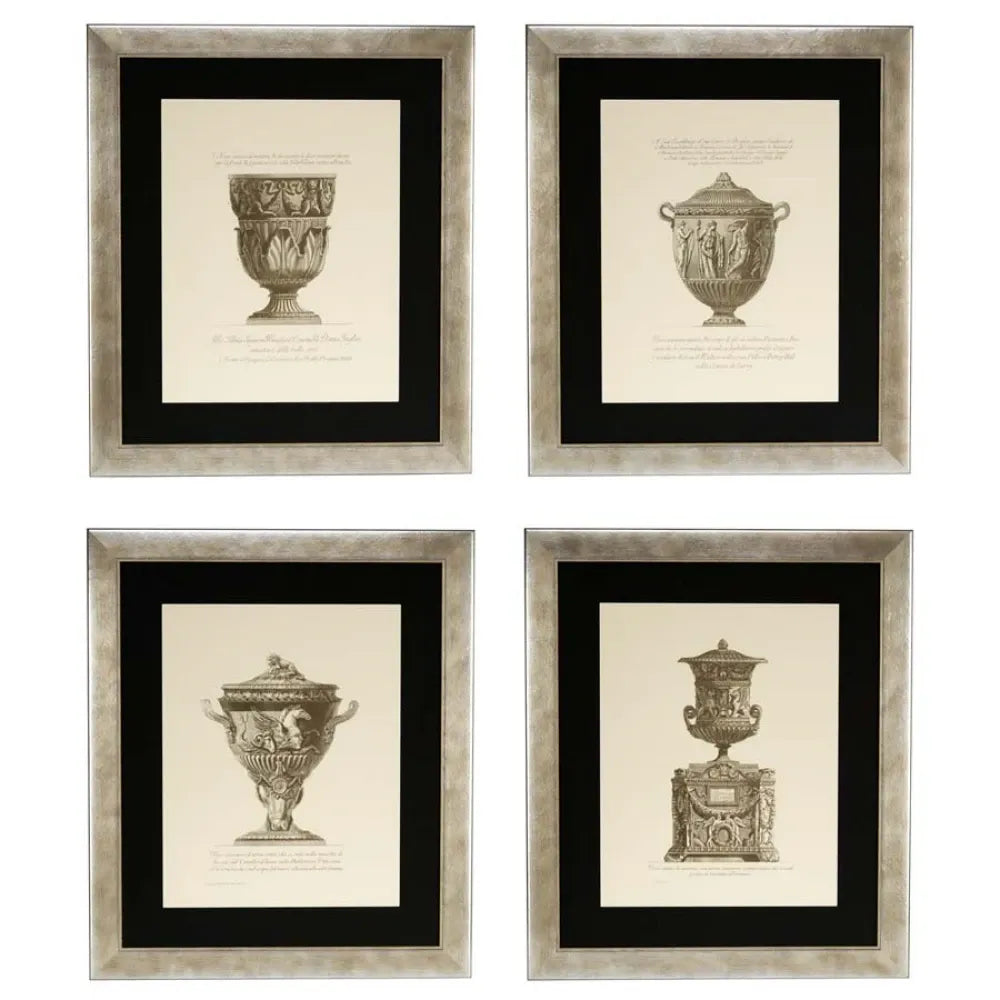 Set 4 tablouri print cu rama din Lemn Argintiu L59xH69cm Giovanni Battista Eichholtz
