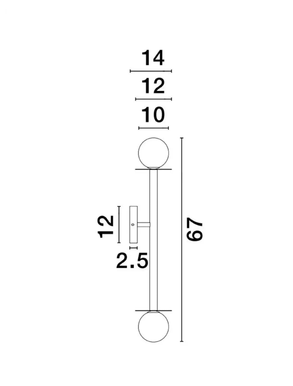 Aplica de perete structura din Metal Negru si abajur din Sticla Alb H67xL12cm IP20 PIELO