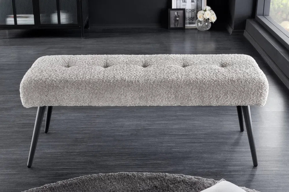Bancheta din Metal Negru si Stofa boucle Grej H45xL100cm Boutique