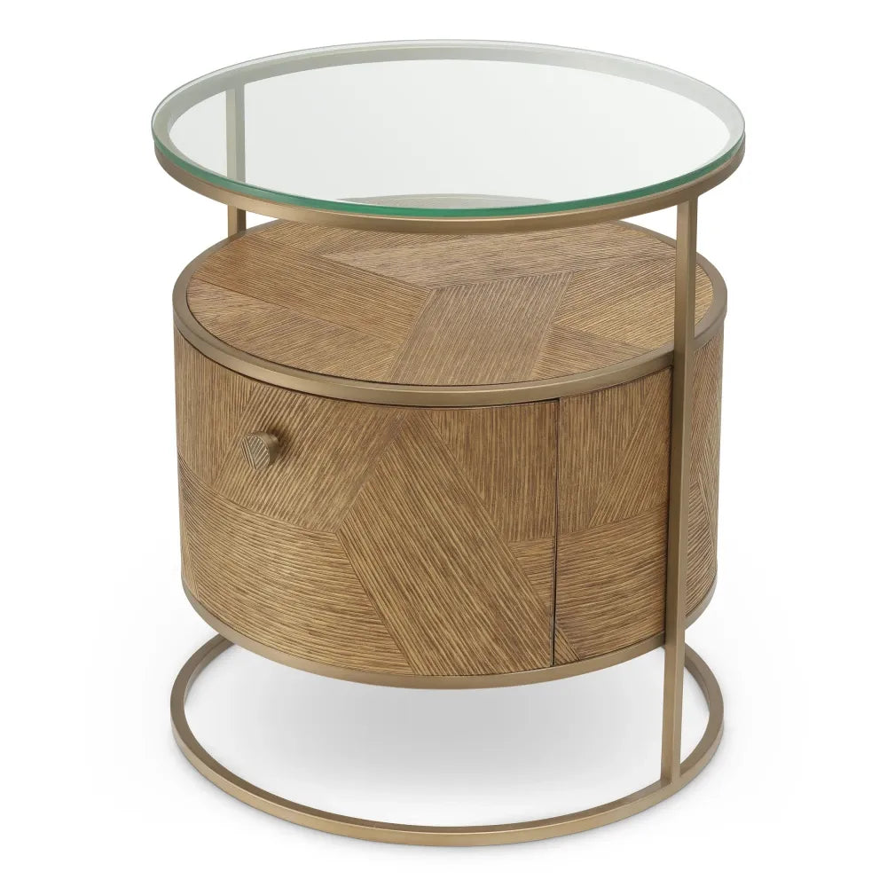 Noptiera din Sticla Transparent si Furnir de stejar/Metal Maro/Alama D50xH56cm Velutto Eichholtz