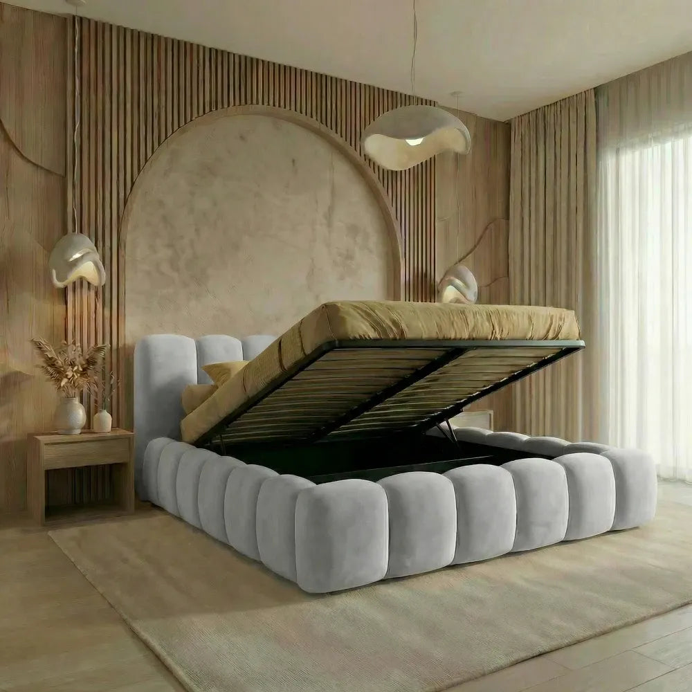 Pat tapitat cu material catifea Gri deschis 140 x 200 Dallas slim