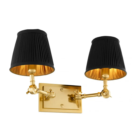 Aplica de perete din Metal Auriu si Stofa Negru H25xL33cm Wentworth Double Eichholtz
