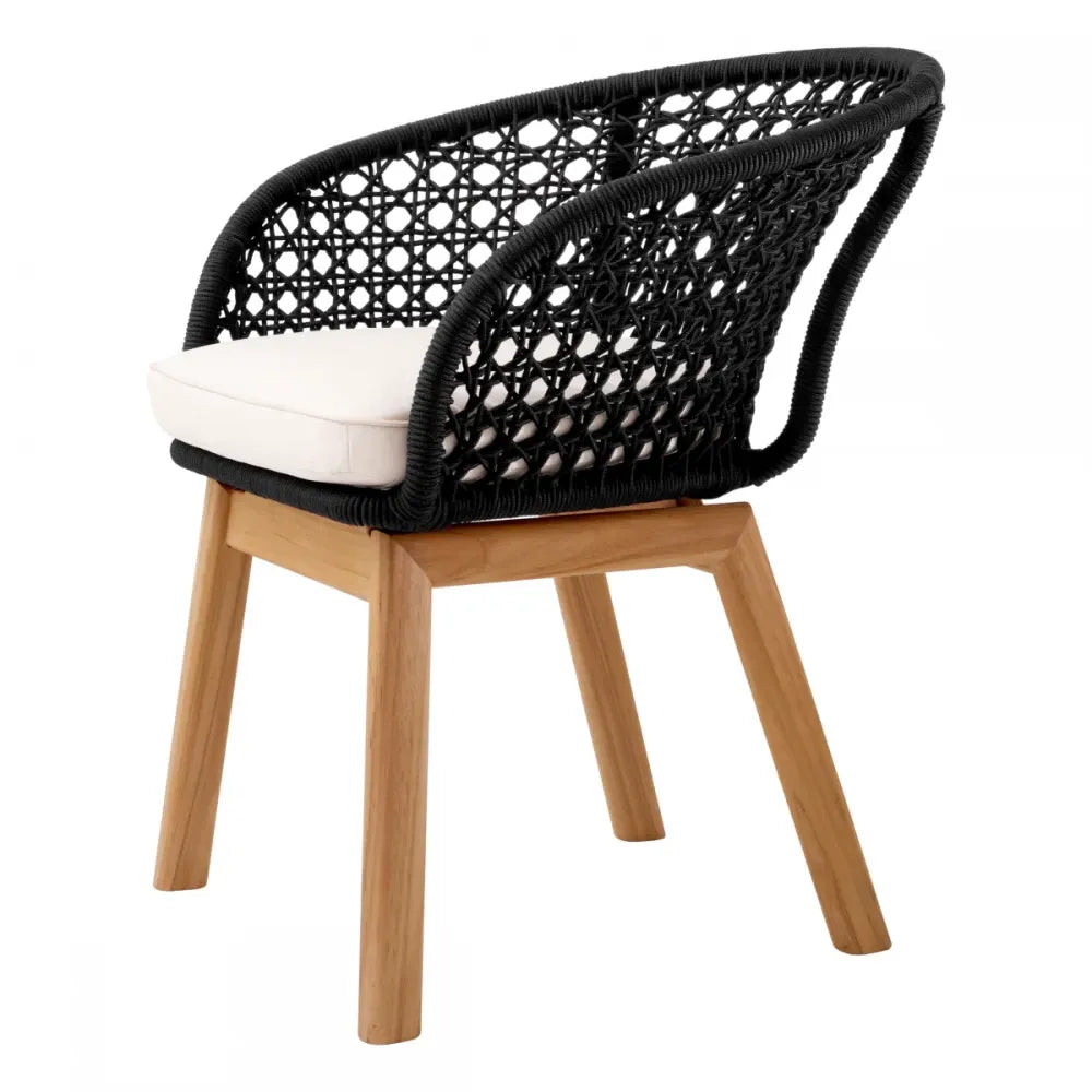 Scaun de exterior din Lemn de tec Maro si Stofa Alb H78xL64xA60cm Trinity Eichholtz