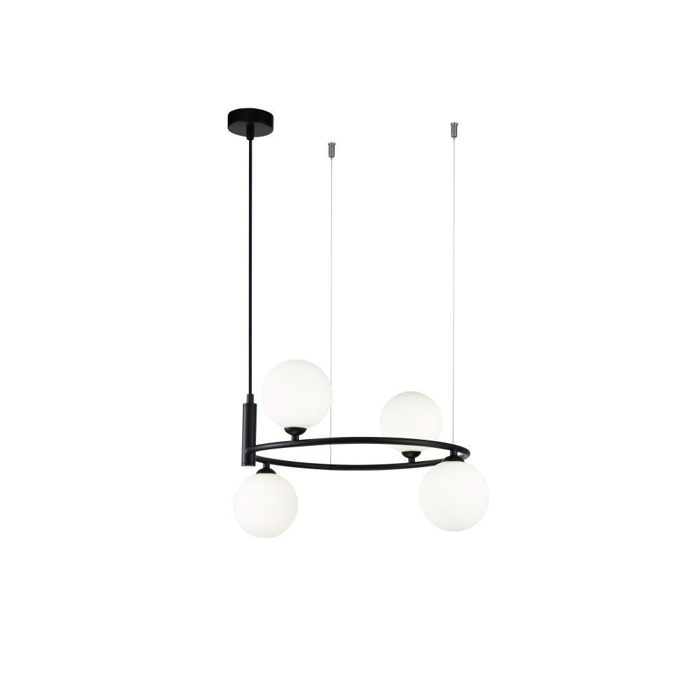 Lustra rotunda cu inaltime reglabila din Sticla Alb cu 4 becuri L44x39xH184cm Ring