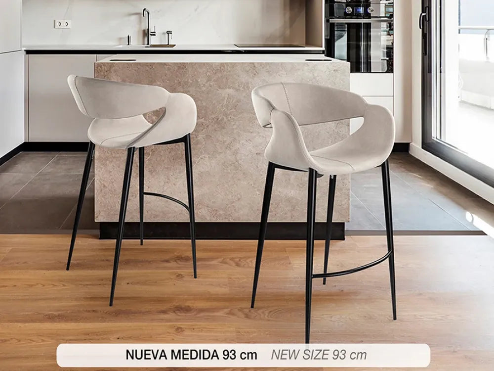 Scaun de bar din Metal Negru si Poliester Crem L52xH93cm Giro II