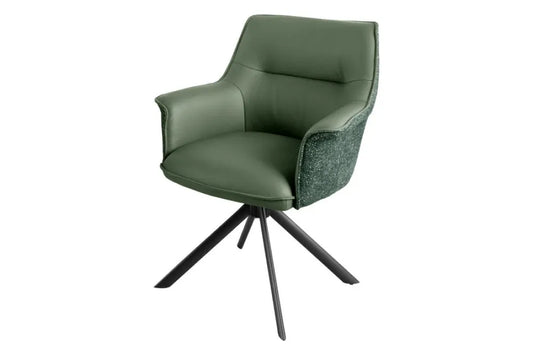 Set 2 scaune rotative tapitat cu Piele/Stofa Verde si picioare din Metal Negru H87xL68xA68cm LE GRAND