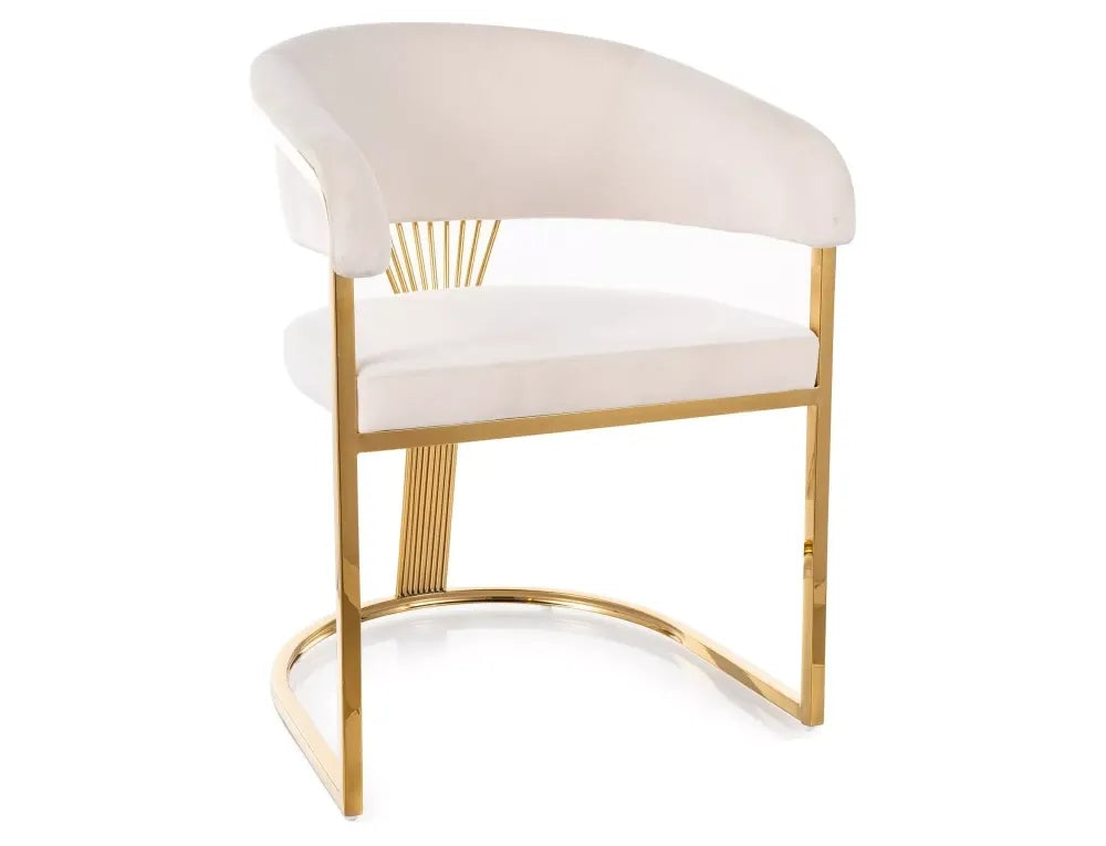 Scaun tapitat cu Catifea Bluvel 22 Bej deschis cu picioare din Otel inoxidabil Auriu H77xL57xA64cm Crown