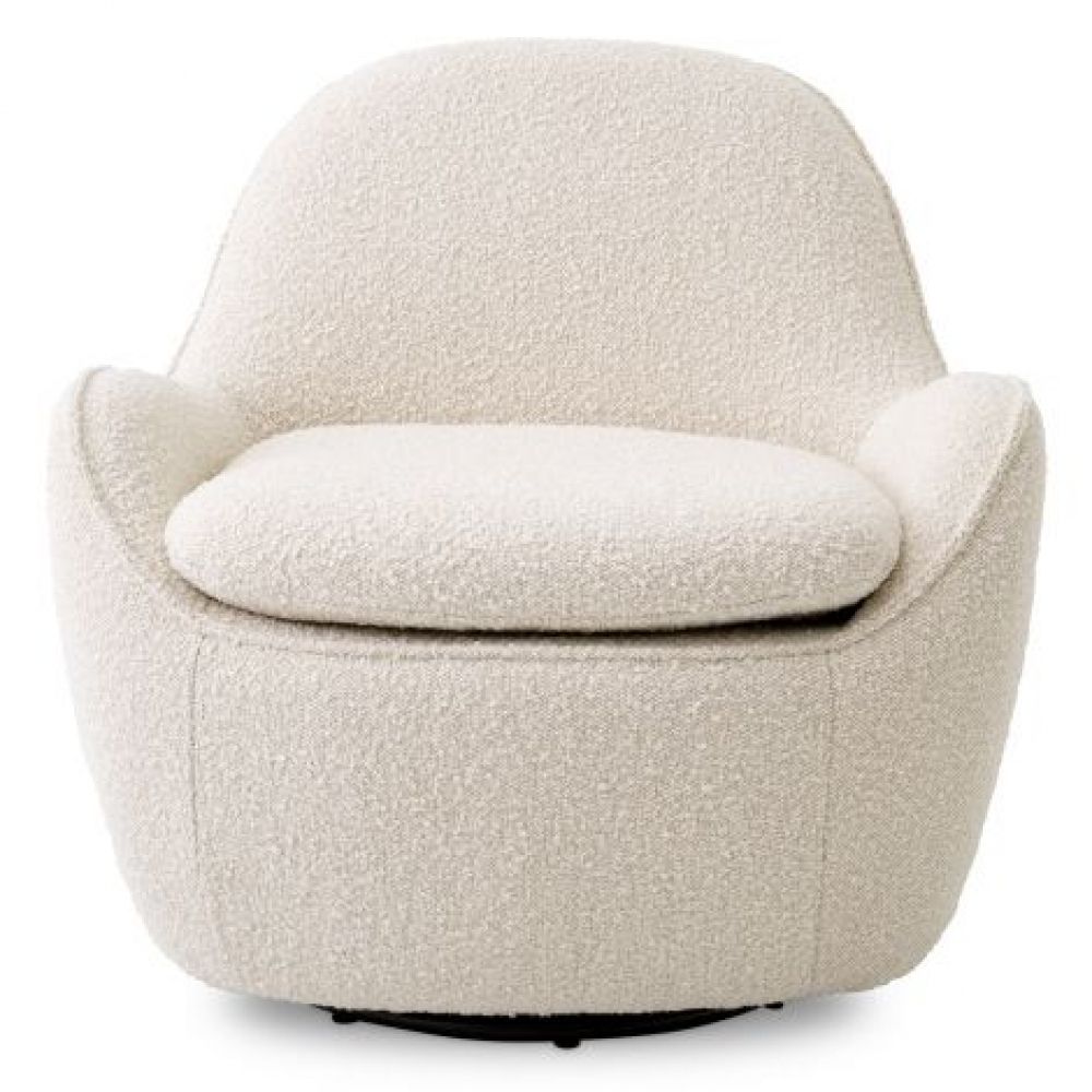 Fotoliu rotativ Cupido Eichholtz tapitat cu Stofa Boucle Crem cu baza din Metal Negru H72.5xL76xA76cm