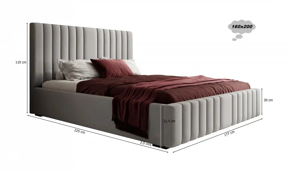 Pat 160 x 200 tapitat cu Catifea Magic velvet Gri deschis Vetra