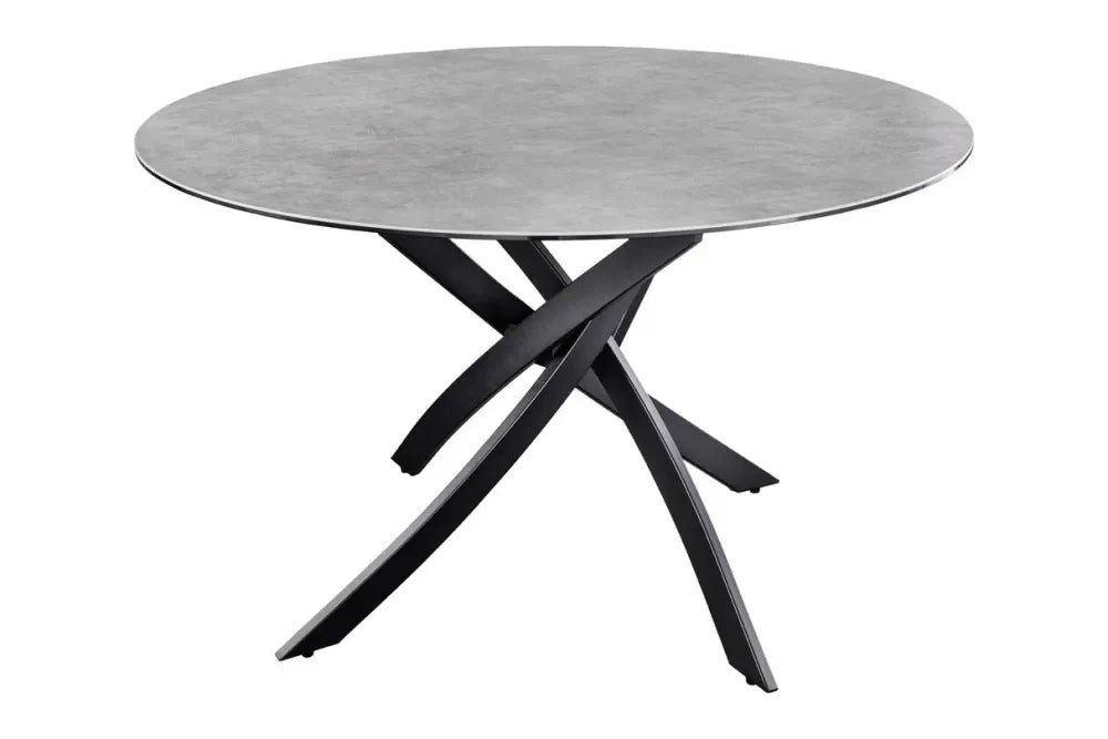 Masa rotunda din Sticla securizata/Ceramica Gri antracit si Metal Negru D120xH74cm Alpine
