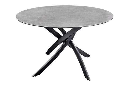 Masa rotunda din Sticla securizata/Ceramica Gri antracit si Metal Negru D120xH74cm Alpine