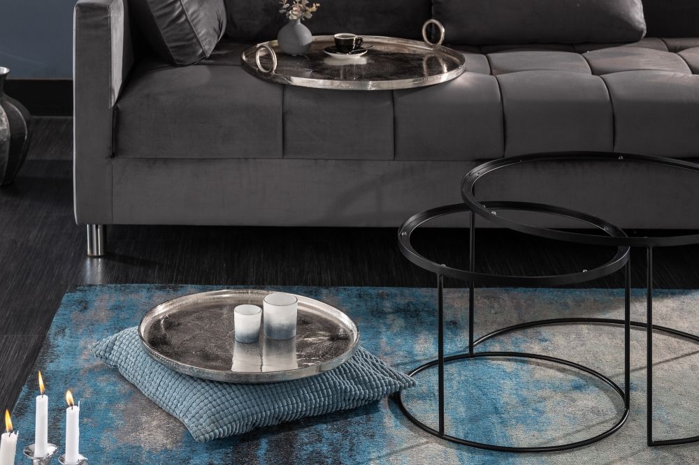 Set 2 masute laterale Rotunda din Metal si Metal Argintiu/Negru D46/62xH36/45cm Elements Oriental