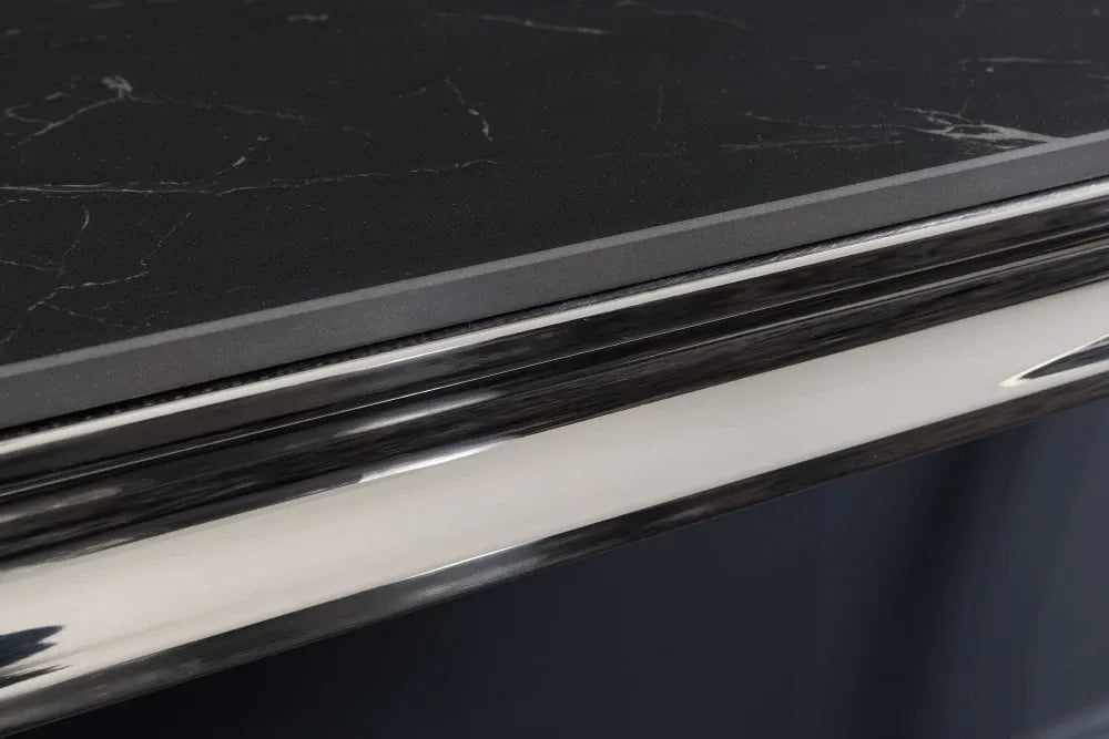 Consola din Piatra sinterizata Negru si Otel inoxidabil Argintiu L145xH75cm MODERN BAROCK