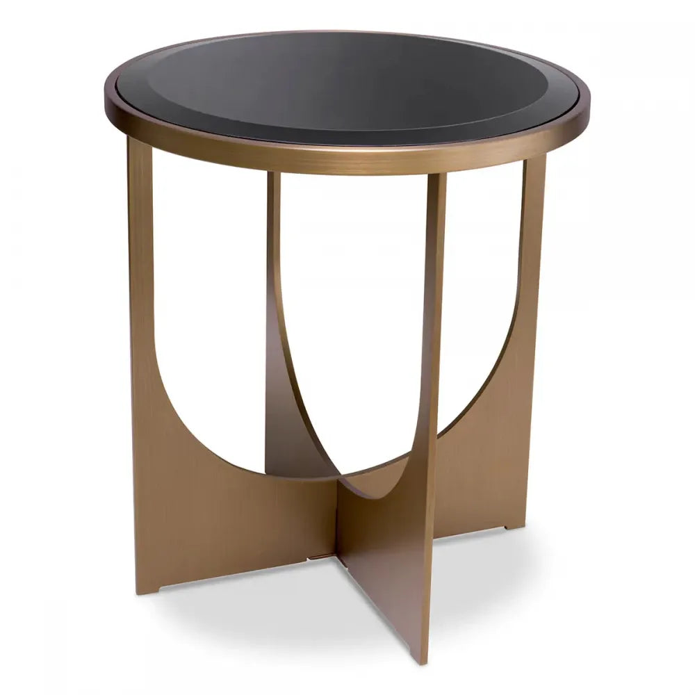 Masuta laterala Rotunda din Otel inoxidabil Alama si Sticla securizata Negru D40.5xH44.5cm Elegance Eichholtz
