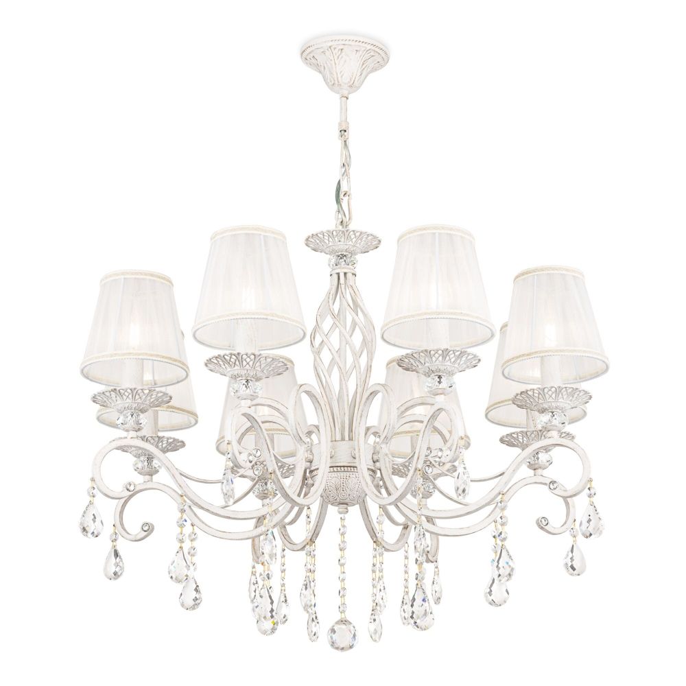 Candelabru rotund cu inaltime reglabila din Organza Alb cu 8 becuri D72xH119cm Grace