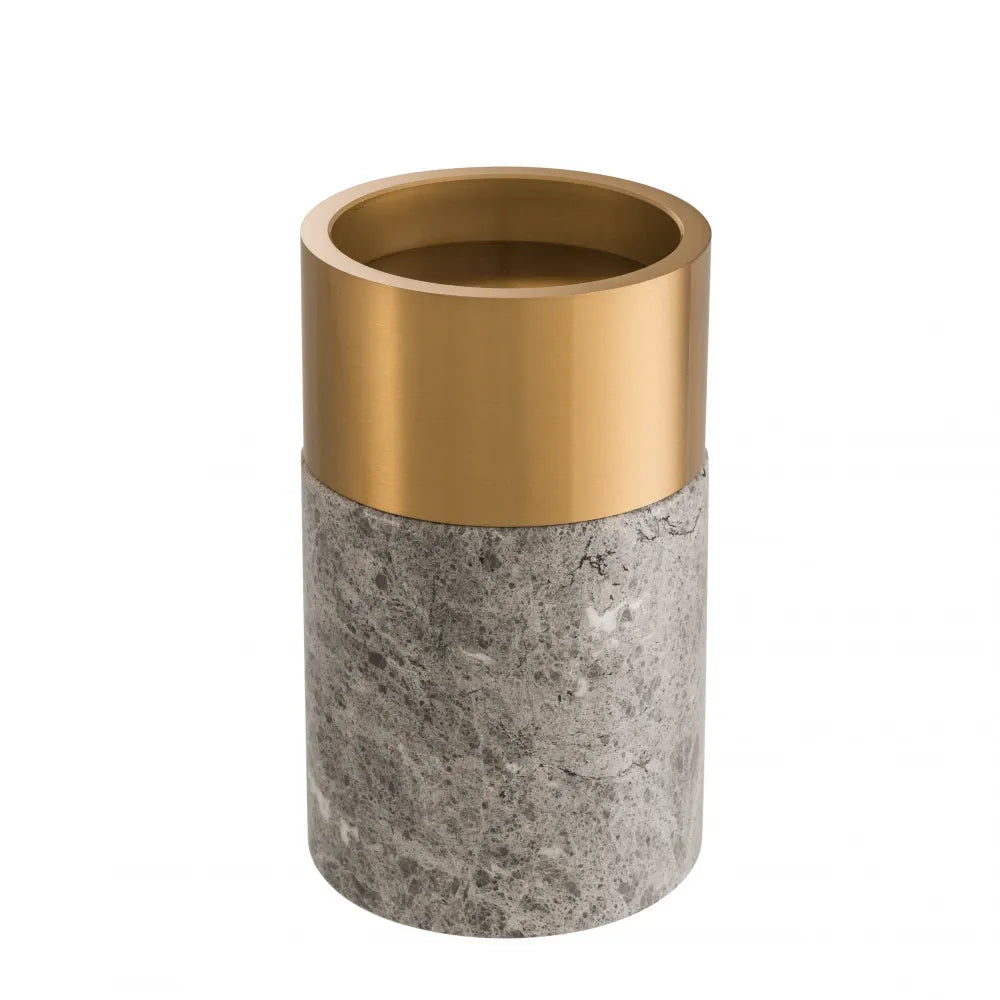 Set 3 suporturi lumanari din Metal/Marmura Alama/Gri D12cm Sierra Eichholtz