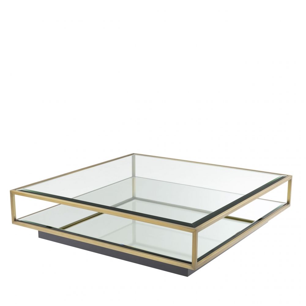 Masuta de cafea Patrata din Otel inoxidabil si Sticla Auriu/Transparent L120xH30cm Tortona