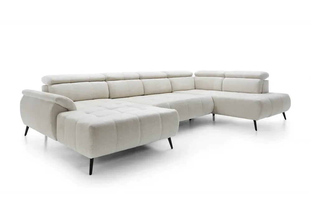 Coltar extensibil electric In forma de U  tapitat cu Chenille Aphrodite Crem cu lada depozitare Genova III