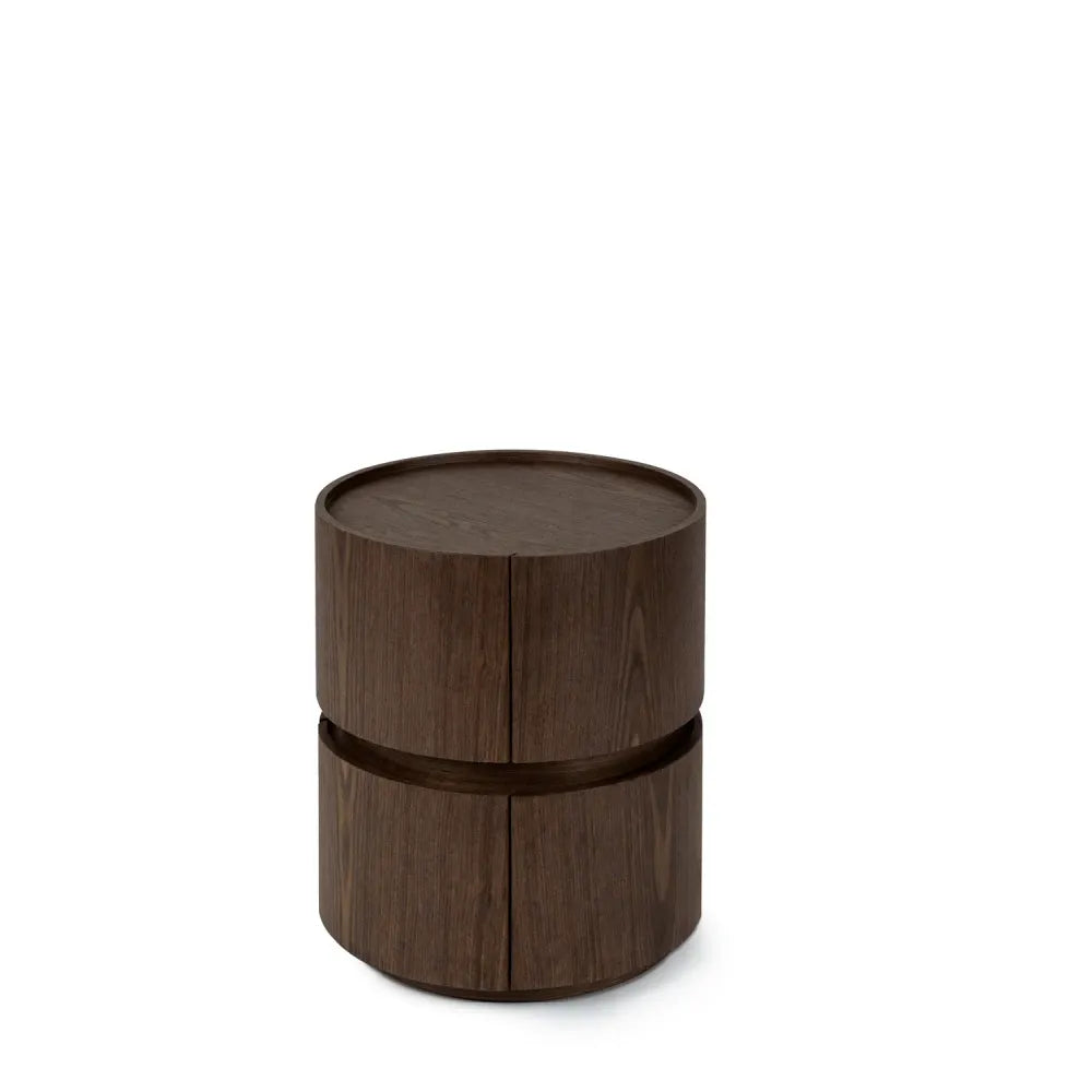 Noptiera rotunda cu 2 sertare Timeo de culoare nuc L40xH50cm
