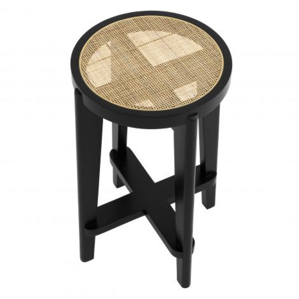 Scaun de insula din Ratan Bej cu picioare din Lemn Negru H67xL44xA44cm Dareau