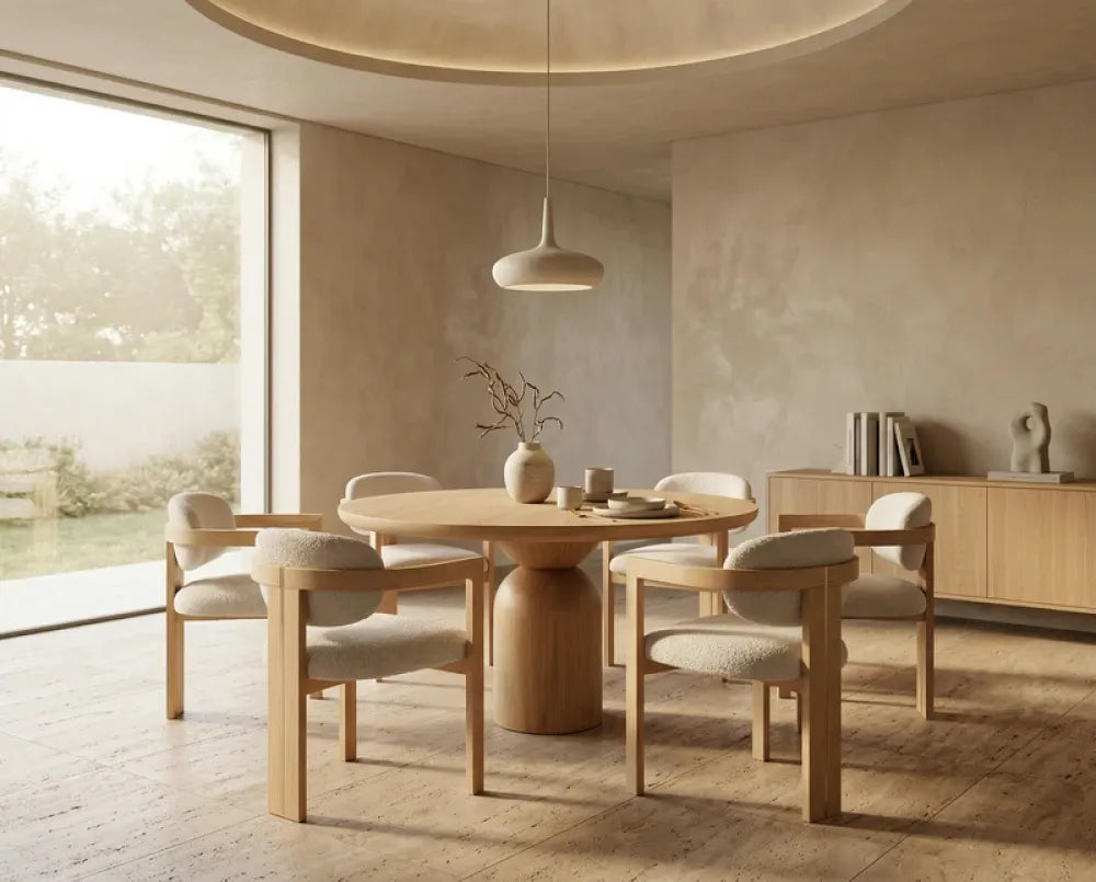 Masa dining Rotunda din Lemn de Stejar in dimensiuni multiple Essenza