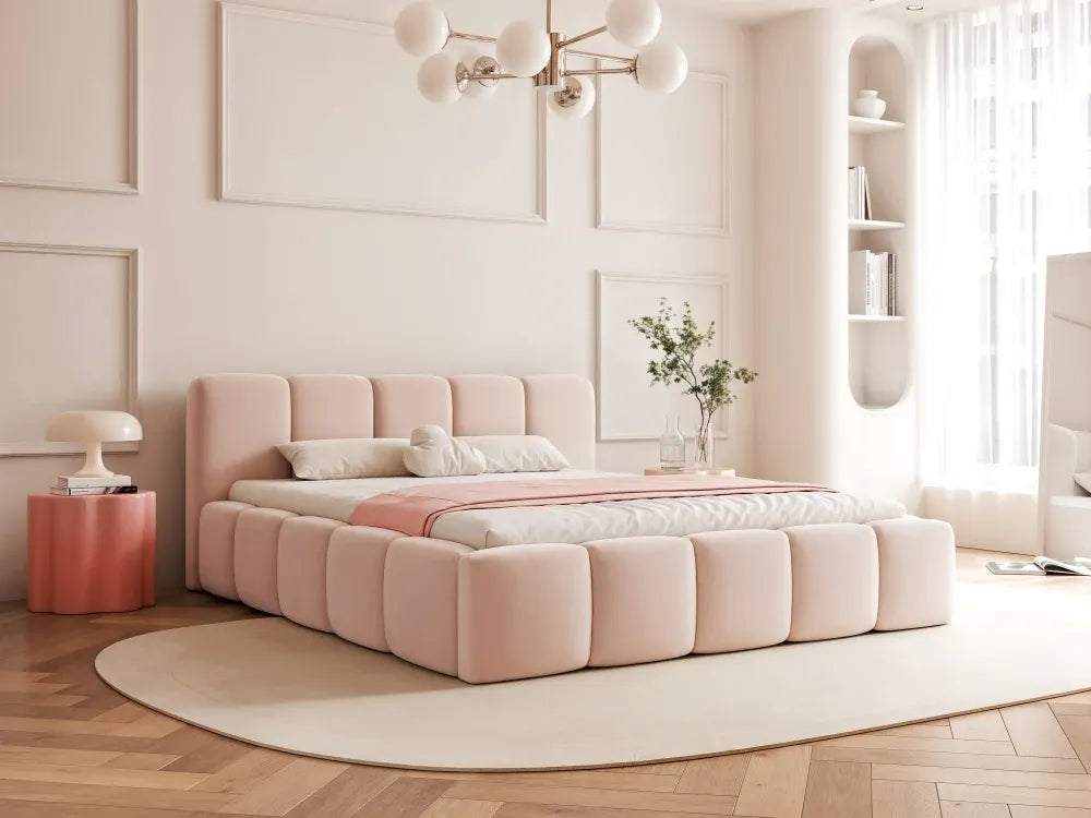 Pat 140 x 200 tapitat cu Catifea Dream velvet Roz deschis Aeris