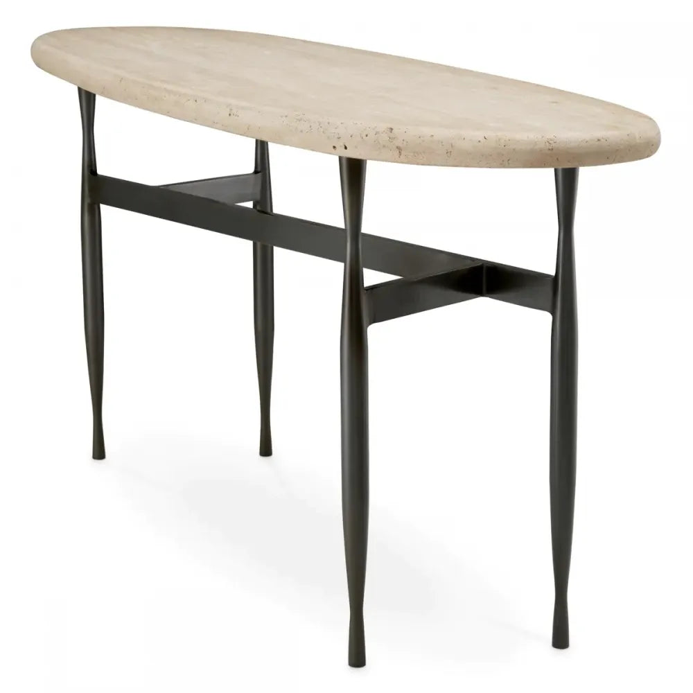 Consola din Travertin Bej si Metal Bronz L160xH78cm Palermo Eichholtz