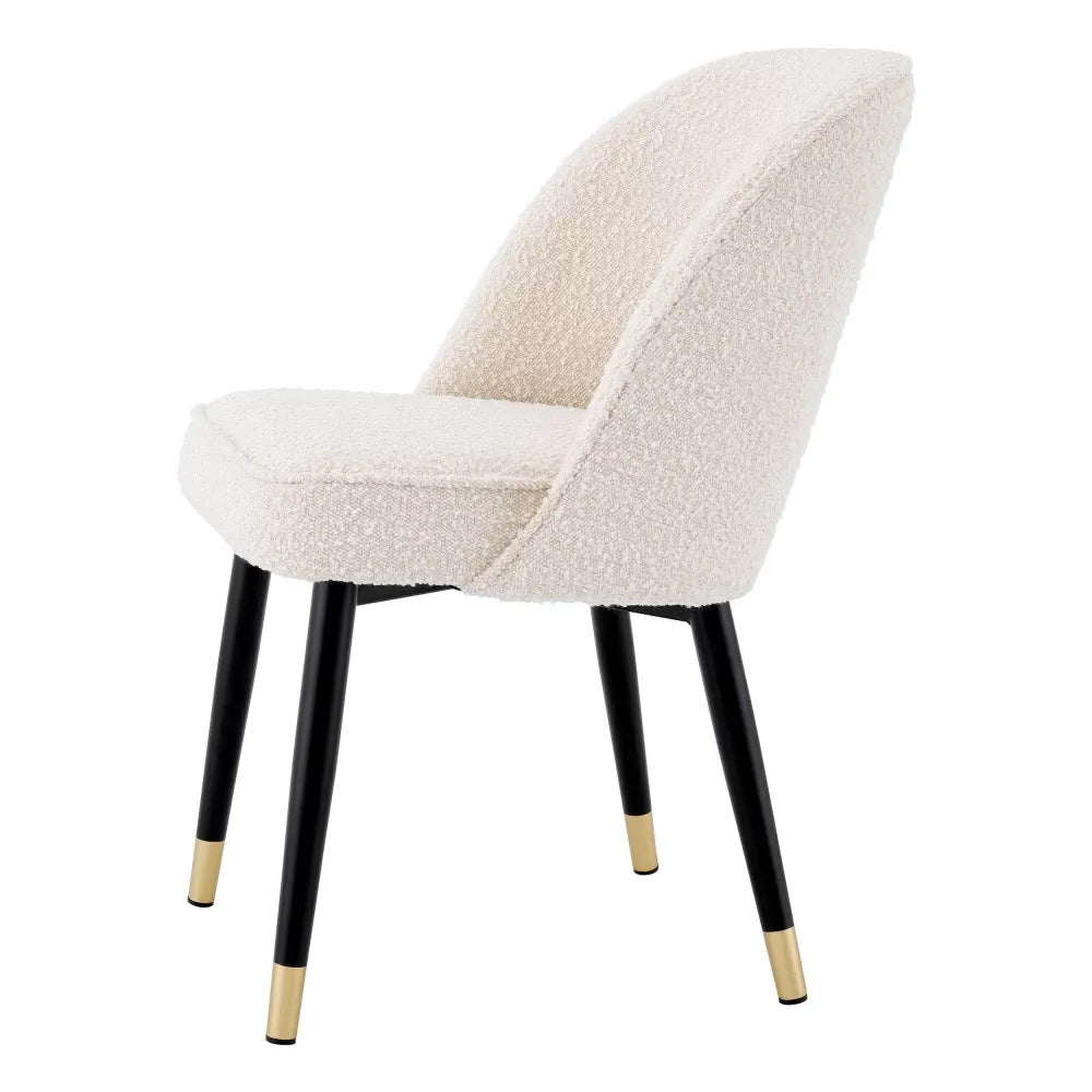 Set 2 scaune tapitat cu Stofa boucle Crem cu picioare din Metal Negru/Auriu H84xL53xA56cm Cliff Eichholtz