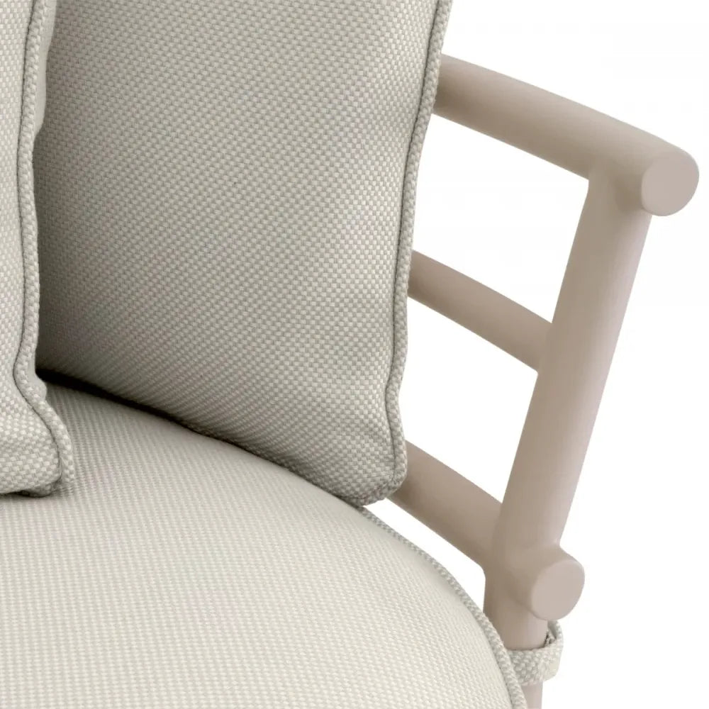 Canapea de exterior dreapta din Metal Bej si Stofa Alb/Gri H59xL220cm Laguno  Eichholtz