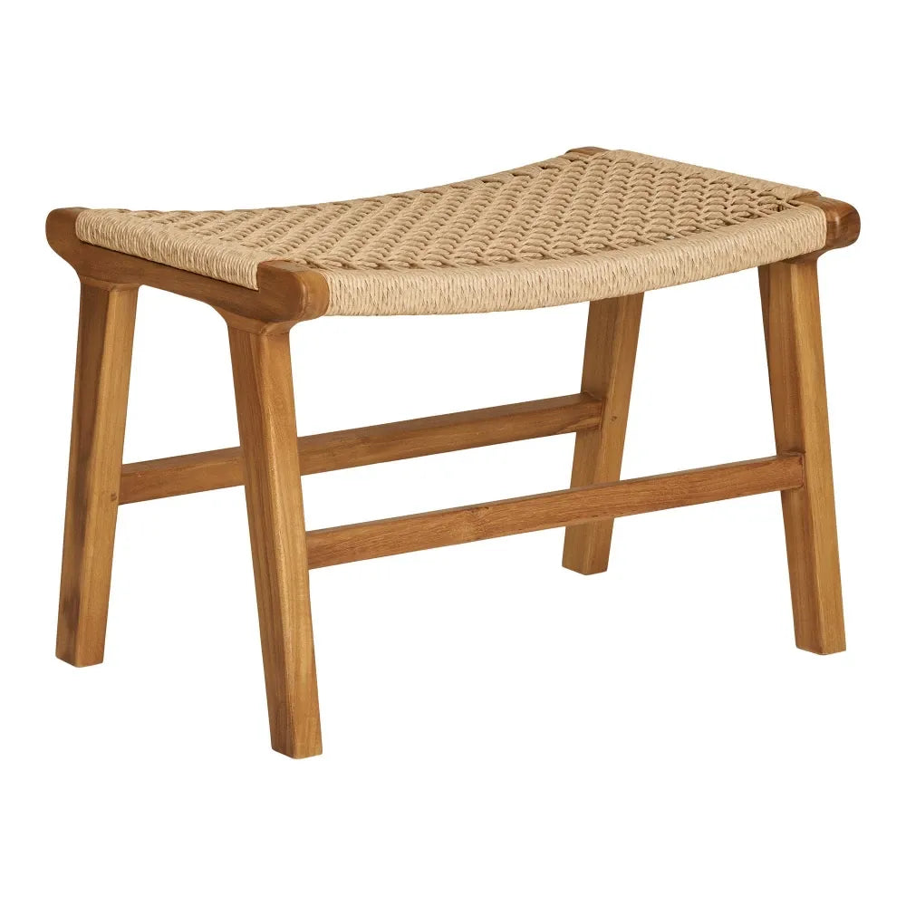 Taburet din Lemn de tec Maro si Ratan Bej H42xL60cm Derby