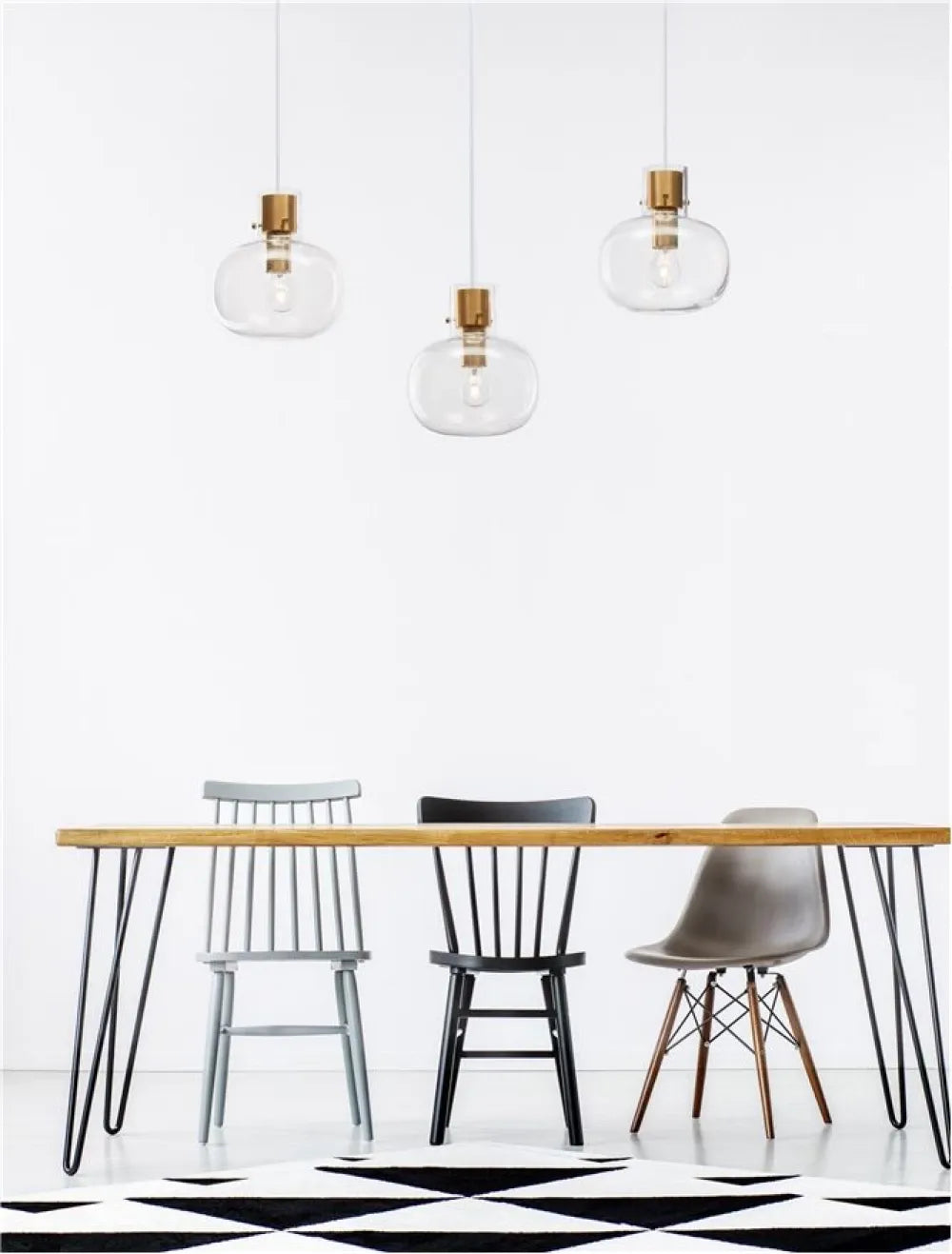 Lustra structura din Metal Alama si abajur din Sticla Transparent H175xL86cm IP20 CINZIA