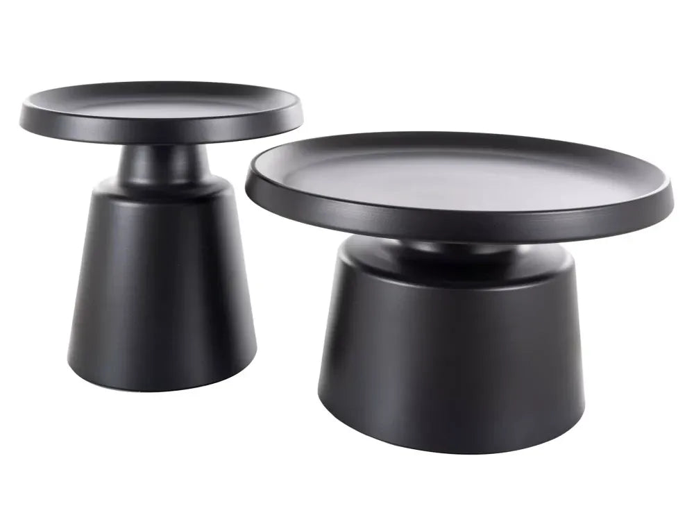 Set 2 masute de cafea Rotunde Metal Negru mat D70/50xH39/48cm Rodos