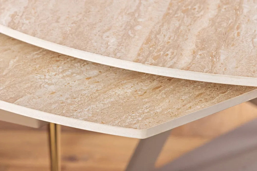 Masa extensibila din Ceramica Bej si Metal Grej L130-190xH75cm Inception