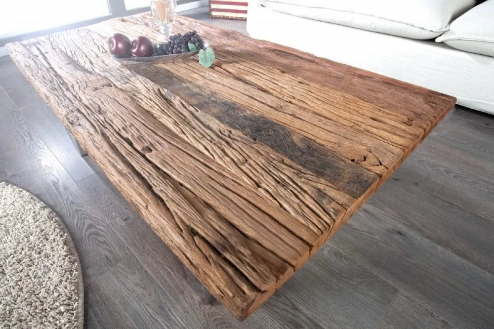 Masuta de cafea Dreptunghiulara din Lemn masiv reciclat Maro si Metal Argintiu L110xH40cm Barracuda II