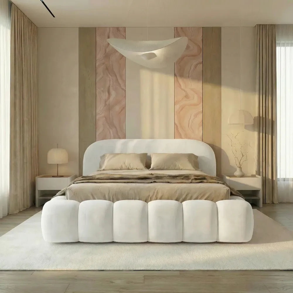 Pat tapitat cu material catifea Crem 160 x 200 Orlando slim