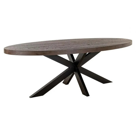 Masa ovala din Metal Negru si Lemn de stejar Maro H76xL235cm Watson