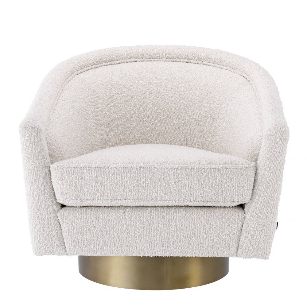 Fotoliu rotativ tapitat cu Boucle Crem si baza din Otel inoxidabil Auriu H76xL80xA80cm Catene